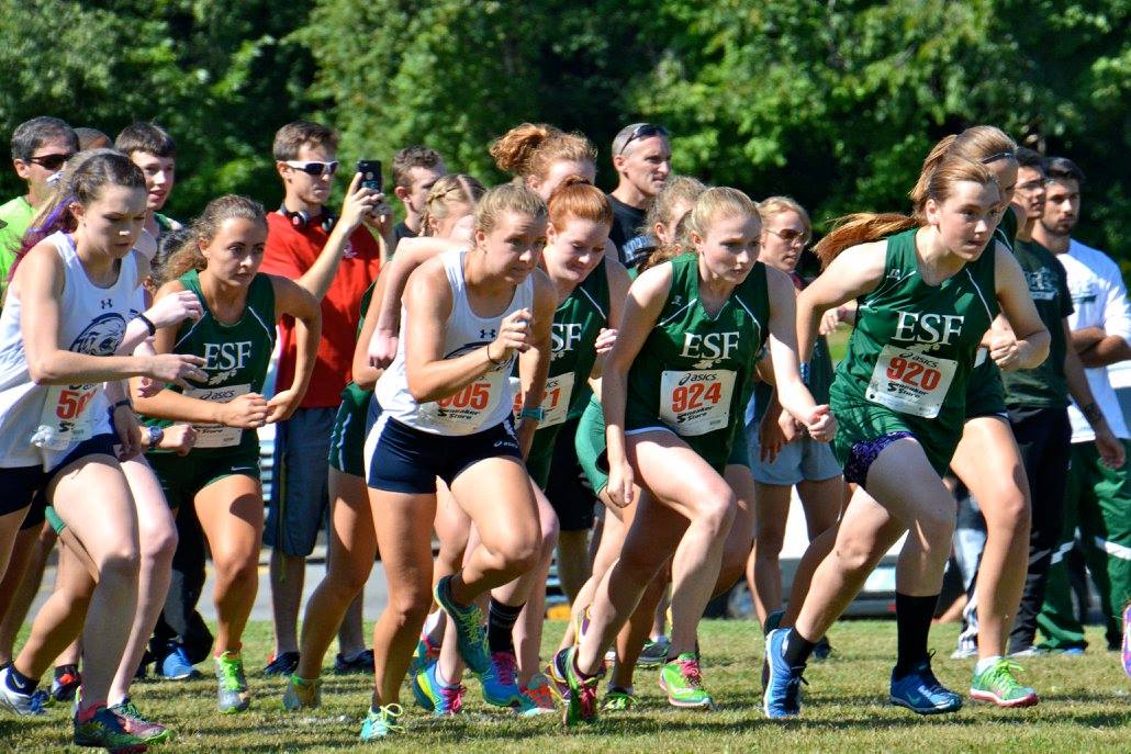 The Mighty Oaks women's cross country team in action at the SUNY Poly Short Course Invitational (photo courtesy of Bob Beary)