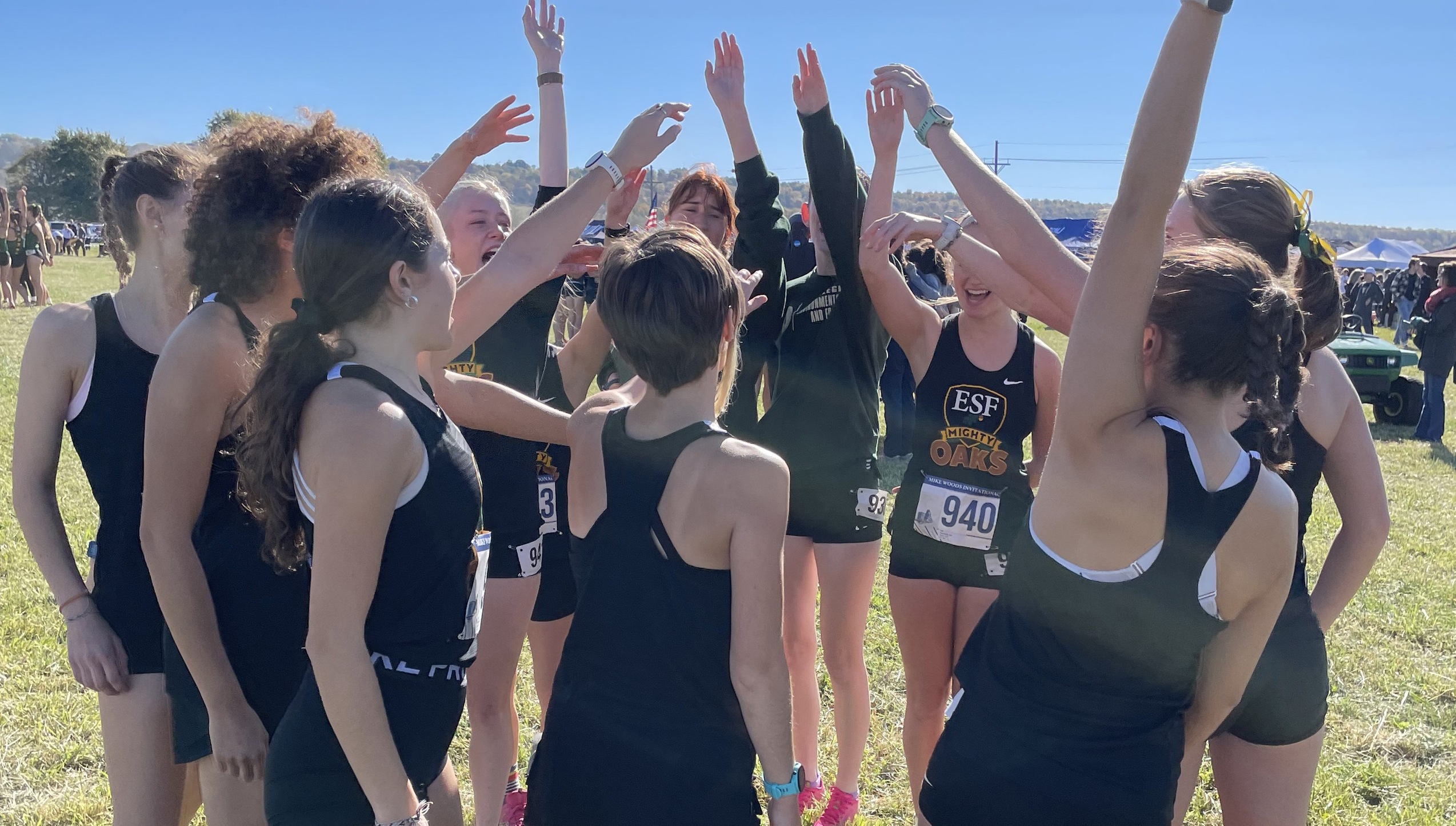 ESF cross country team huddle